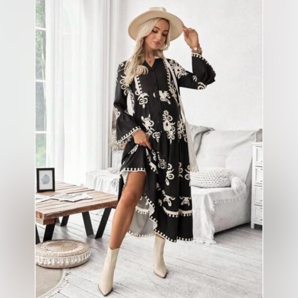 Elegant Navy and White Bohemian Women’s Dress